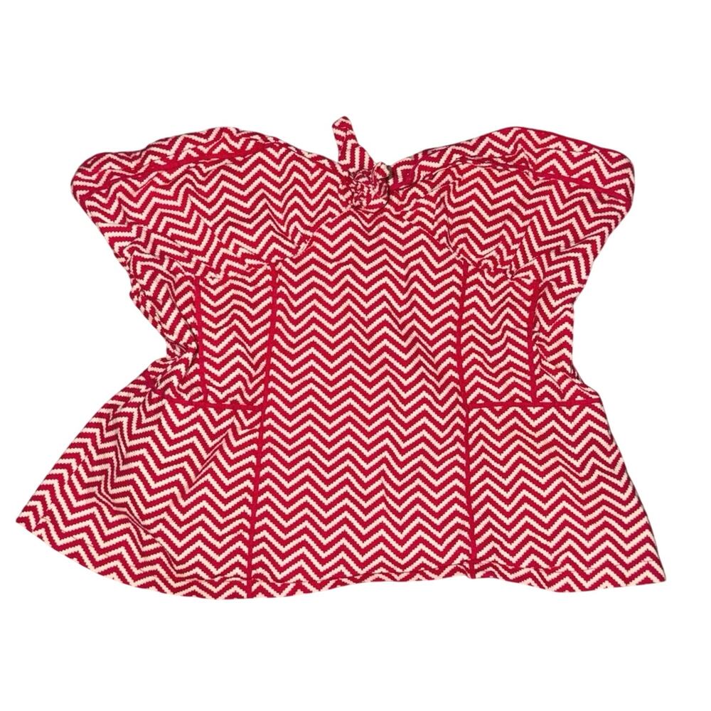 Vintage Y2K Hot Kiss Strapless Chevron Peplum Bustier Top Red White Large